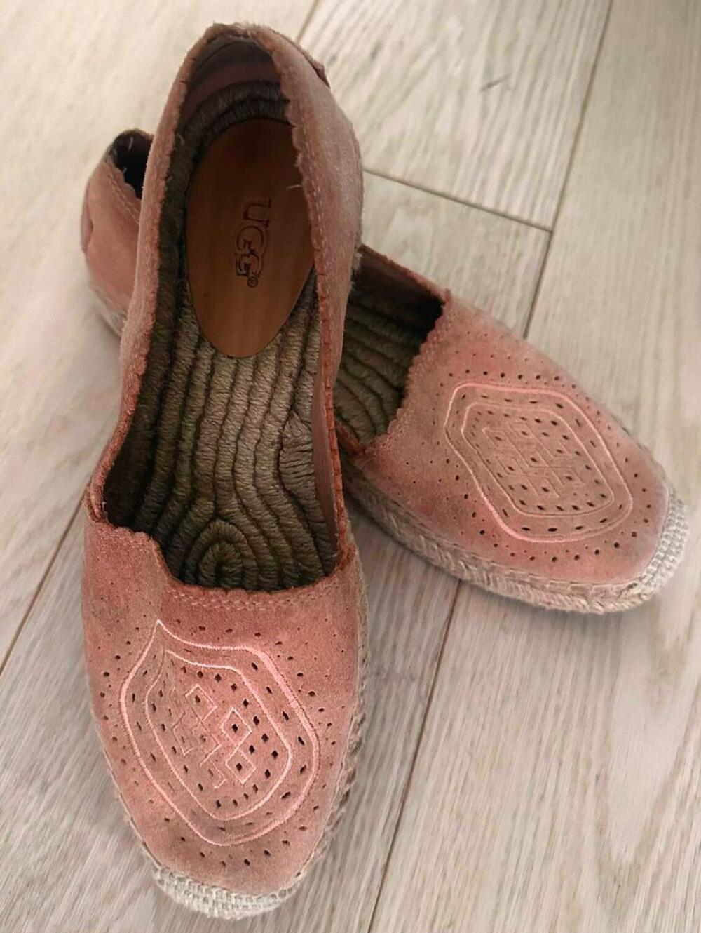 UGG Australia Pink Suede Perforated Espadrille Slip On Flats Woven Sole - Size 8